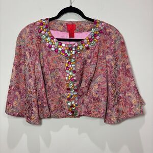 VTG Cristina Pink Paisley Jacquard Bolero Jacket Women L Cocktails Church